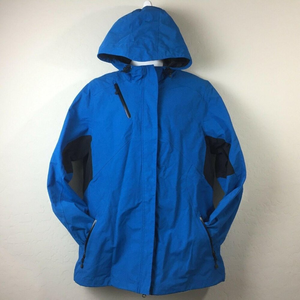Port Authority Women's Blue Waterproof Jacket Bungee Hood Pocket Winter Size XL